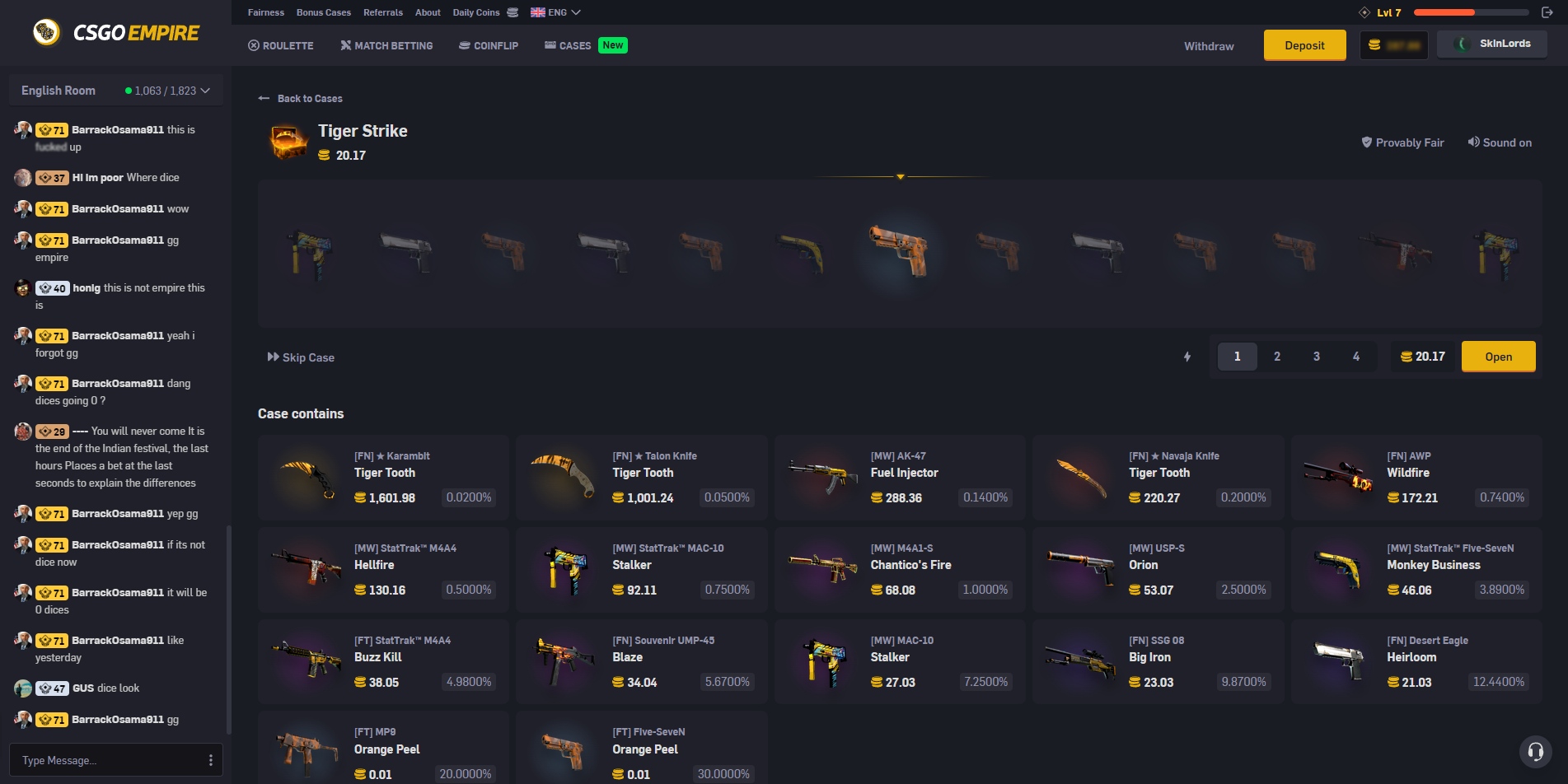 Case opening UI